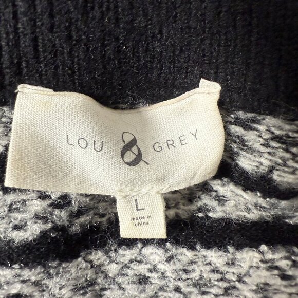 Lou & Grey Size L Fair Isle Long-Sleeved Mock Turtleneck Pullover Black & White - Picture 2 of 8